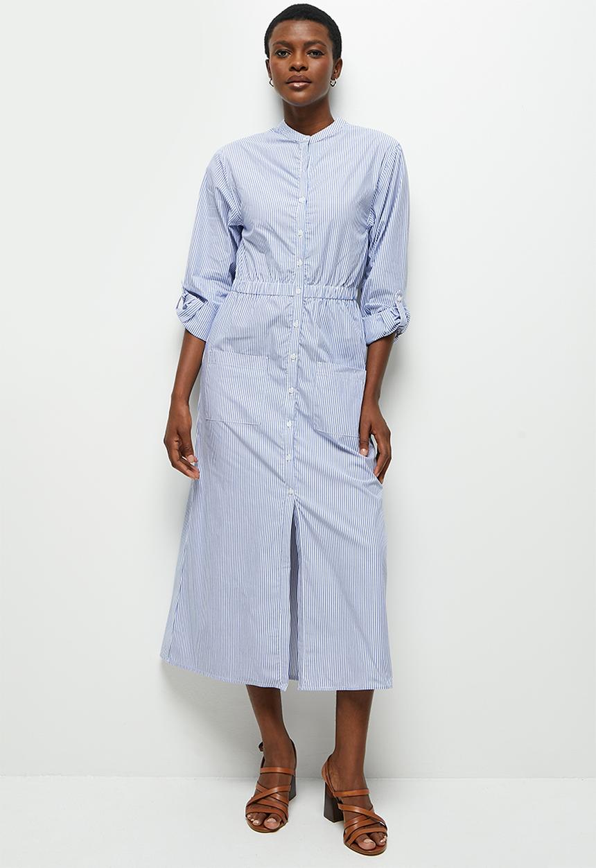 edit - Roll up slv shirt dress - blue & white 