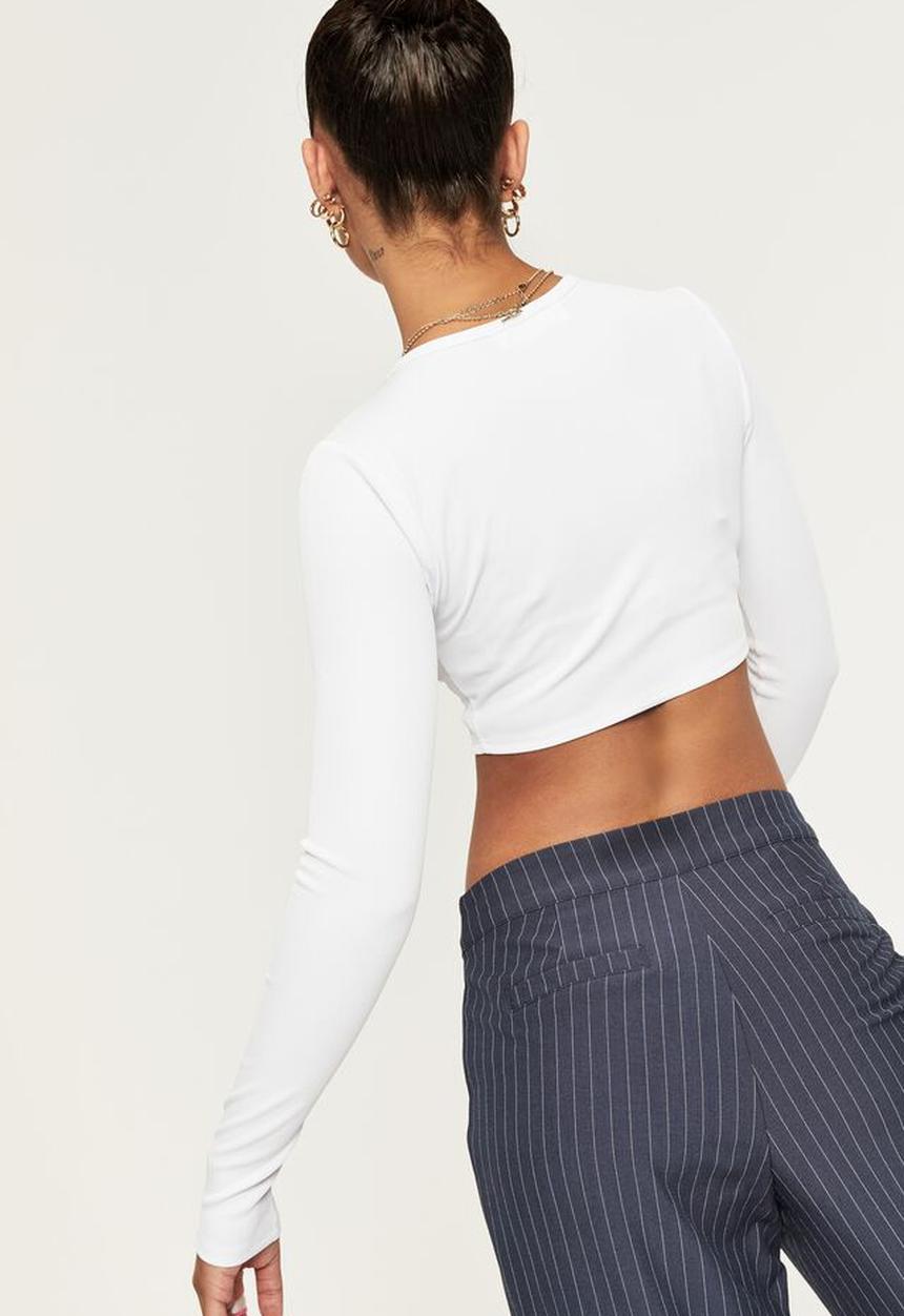 Supré  - Unity long sleeve curved hem top - white