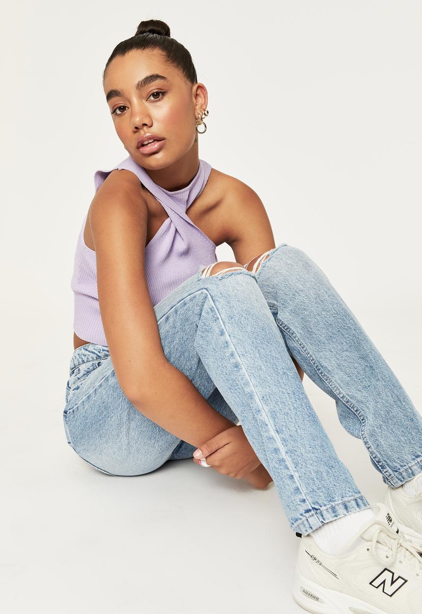 Supré  - Classic mom ripped denim jean - evening blue ripped