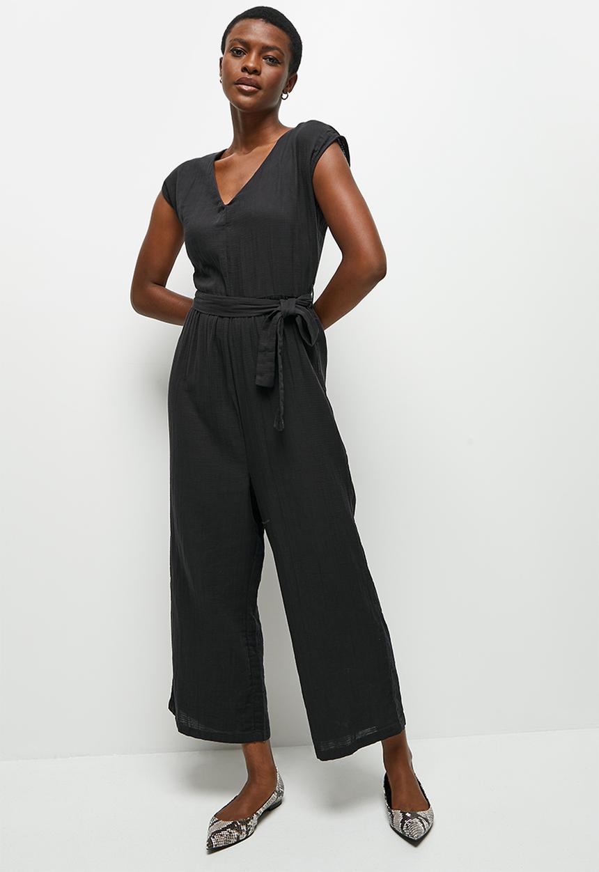 edit - Airy cotton v-neck jumpsuit - black