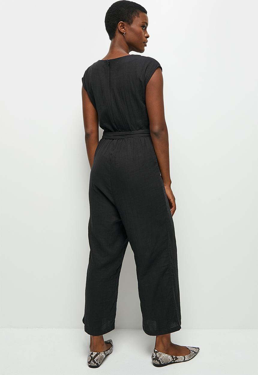 edit - Airy cotton v-neck jumpsuit - black