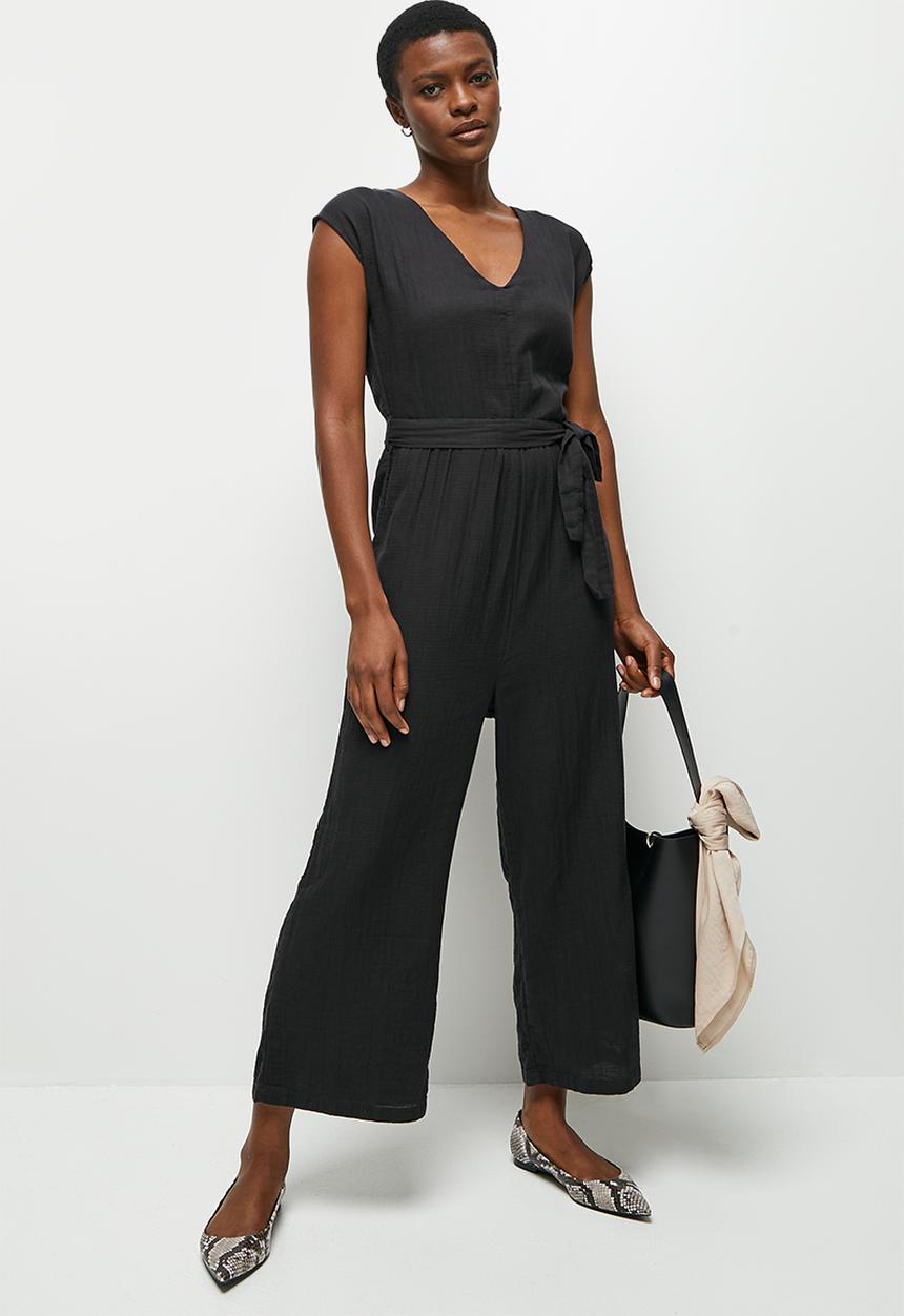 edit - Airy cotton v-neck jumpsuit - black