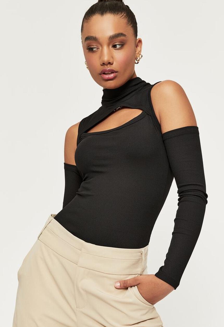 Supré  - Anna long sleeve cut out bodysuit - black