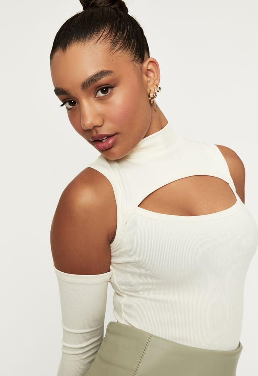 Supré  - Anna long sleeve cut out bodysuit - almond milk