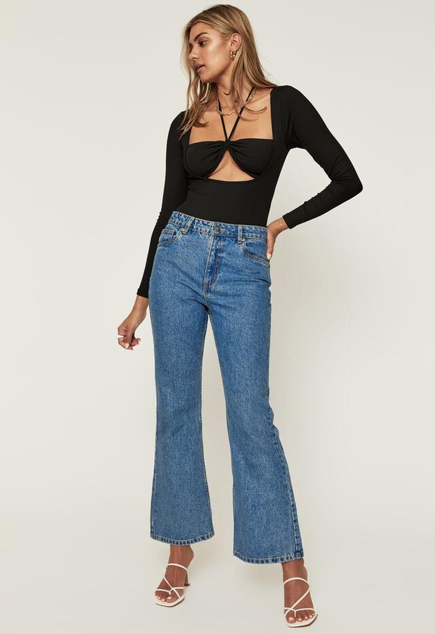 Supré  - Isabelle long sleeve halter tie bodysuit - black