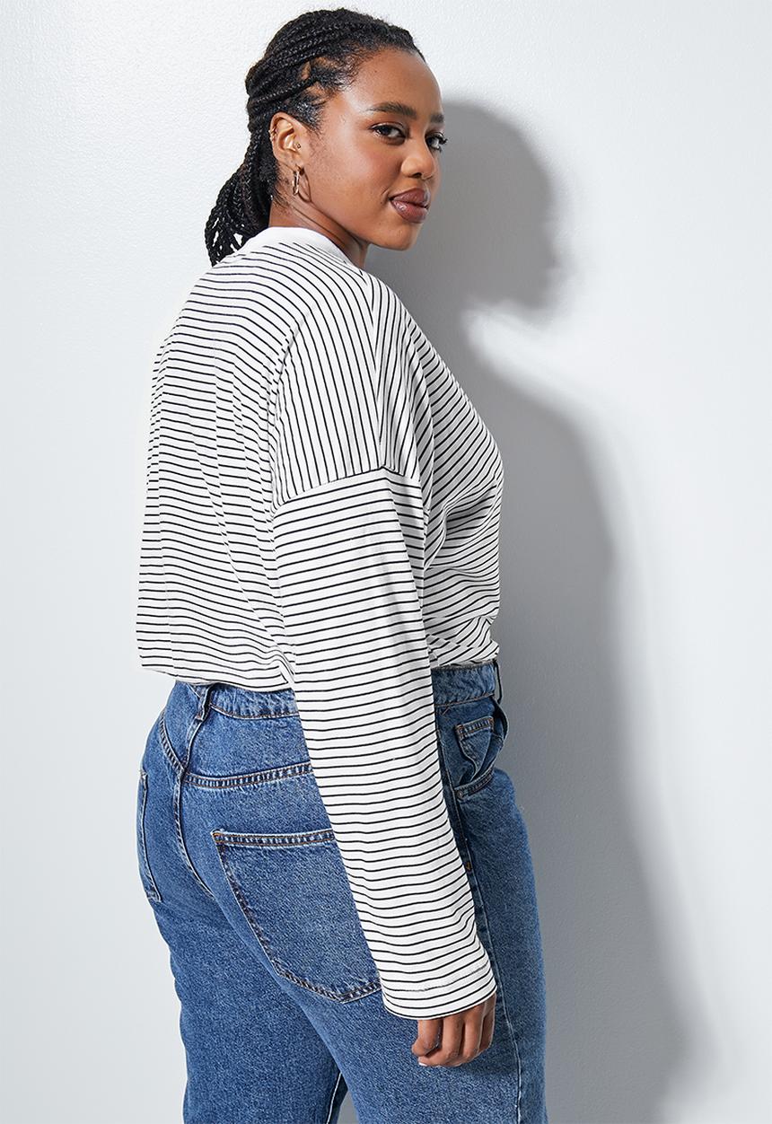Superbalist - Striped funnel neck tee-  black & white stripe