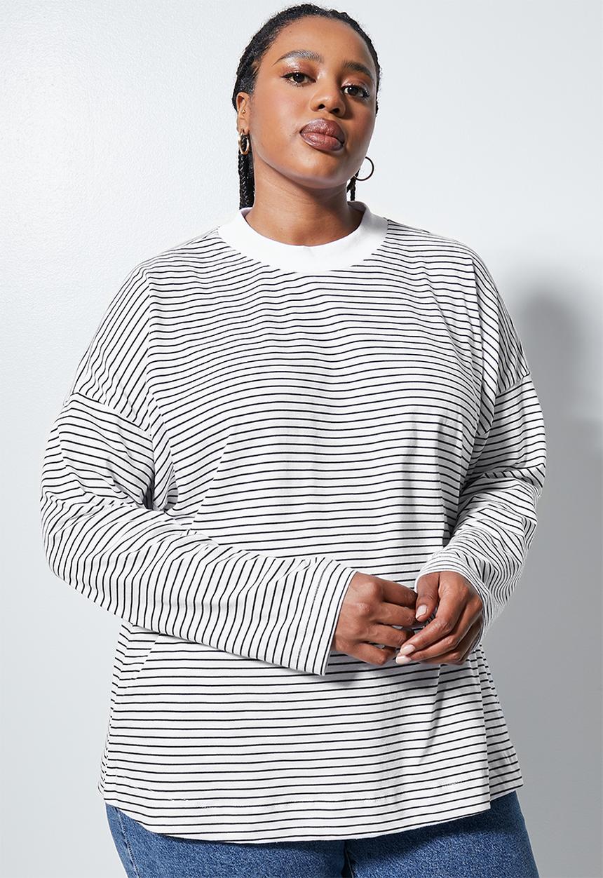 Superbalist - Striped funnel neck tee-  black & white stripe