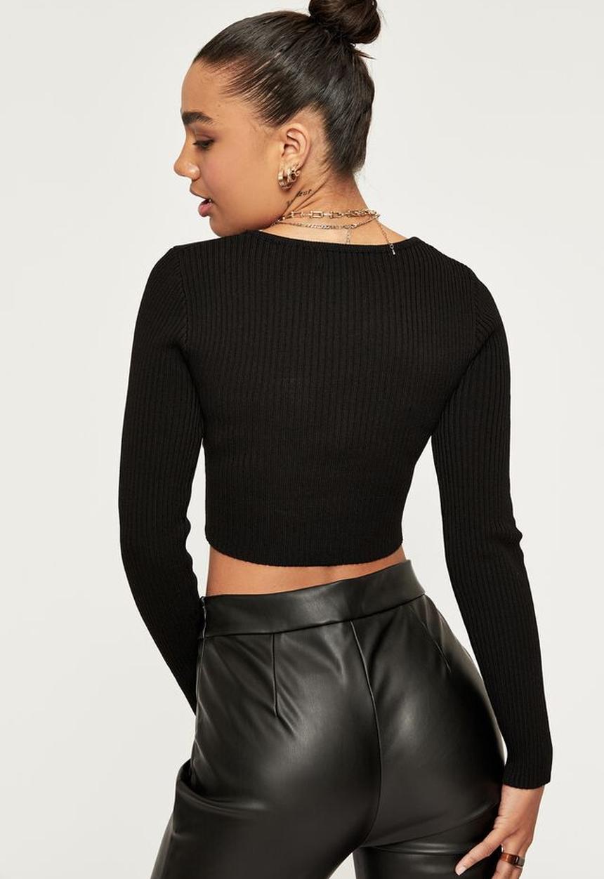 Supré  - Carly wrap front knit top - black