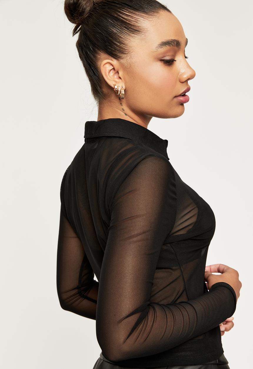 Supré  - Irene long sleeve mesh shirt - black