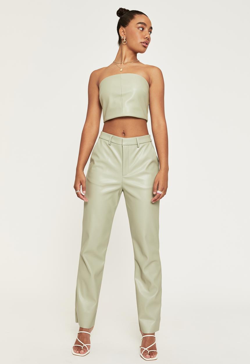 Supré  - Vegan leather straight leg pant - silver stone