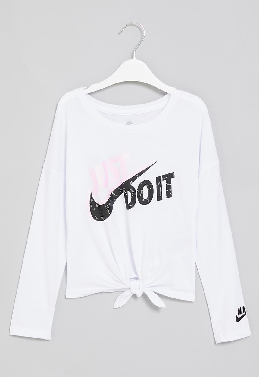 Nike - Nkg girls tie front long sleeve tee - white