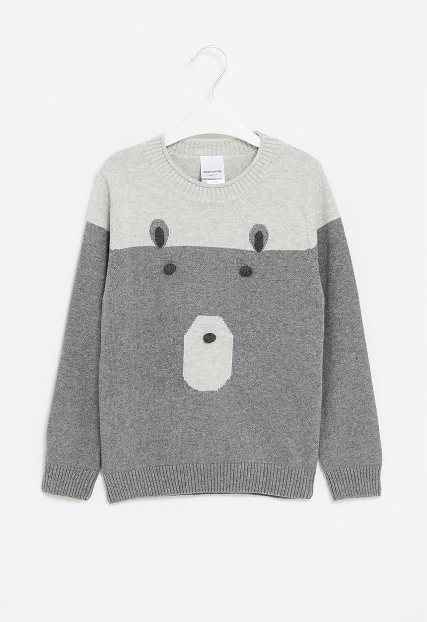 Pop Candy - Boys bear sweater - grey
