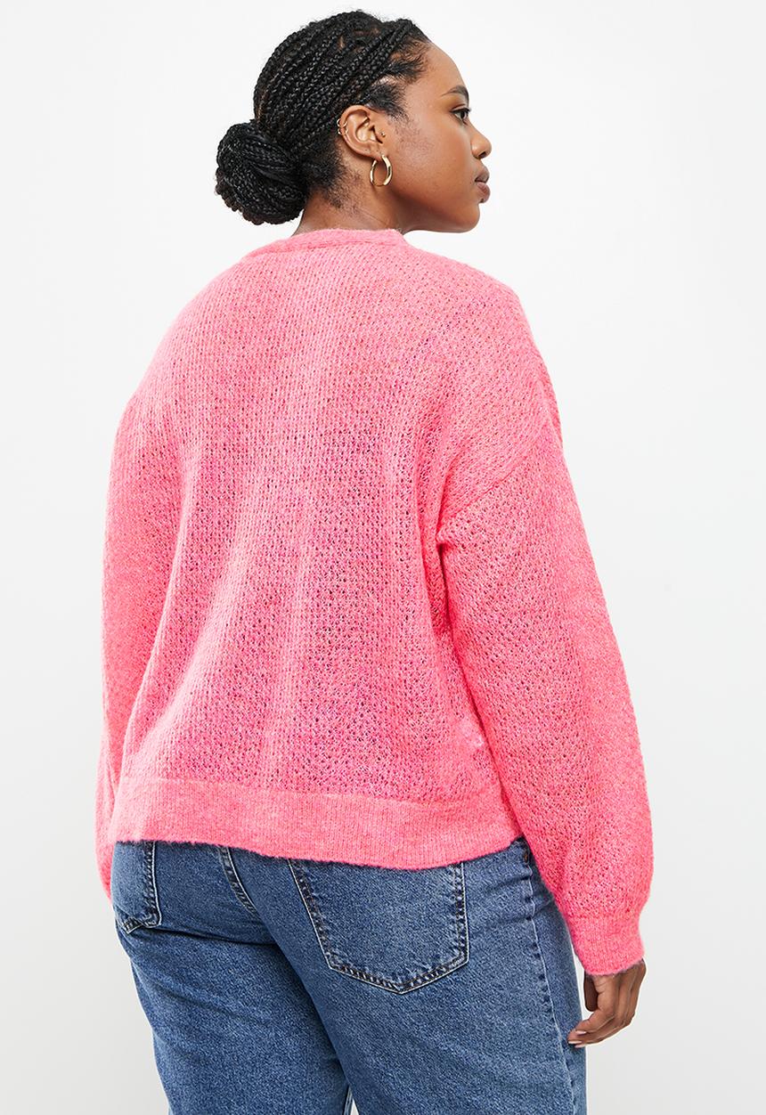 MANGO - Plus cardigan gery - bright pink