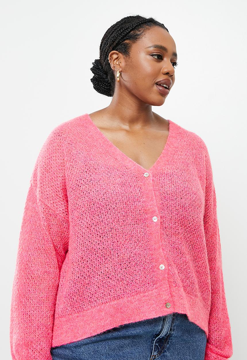 MANGO - Plus cardigan gery - bright pink