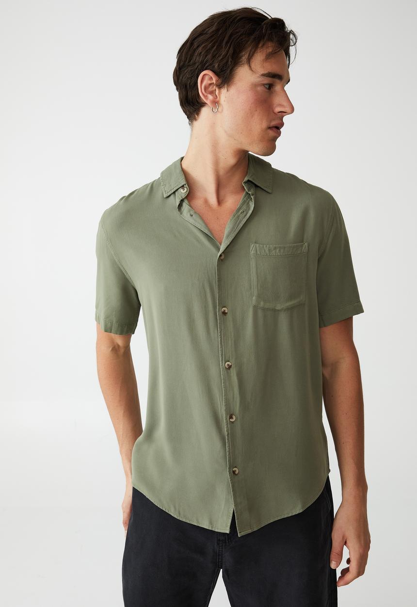 Cotton On - Cuban short sleeve shirt - military