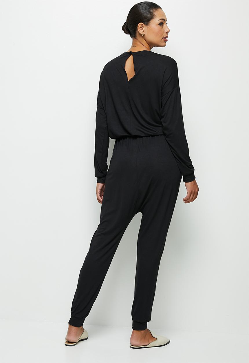 edit - Drop shoulder knit jumpsuit - black