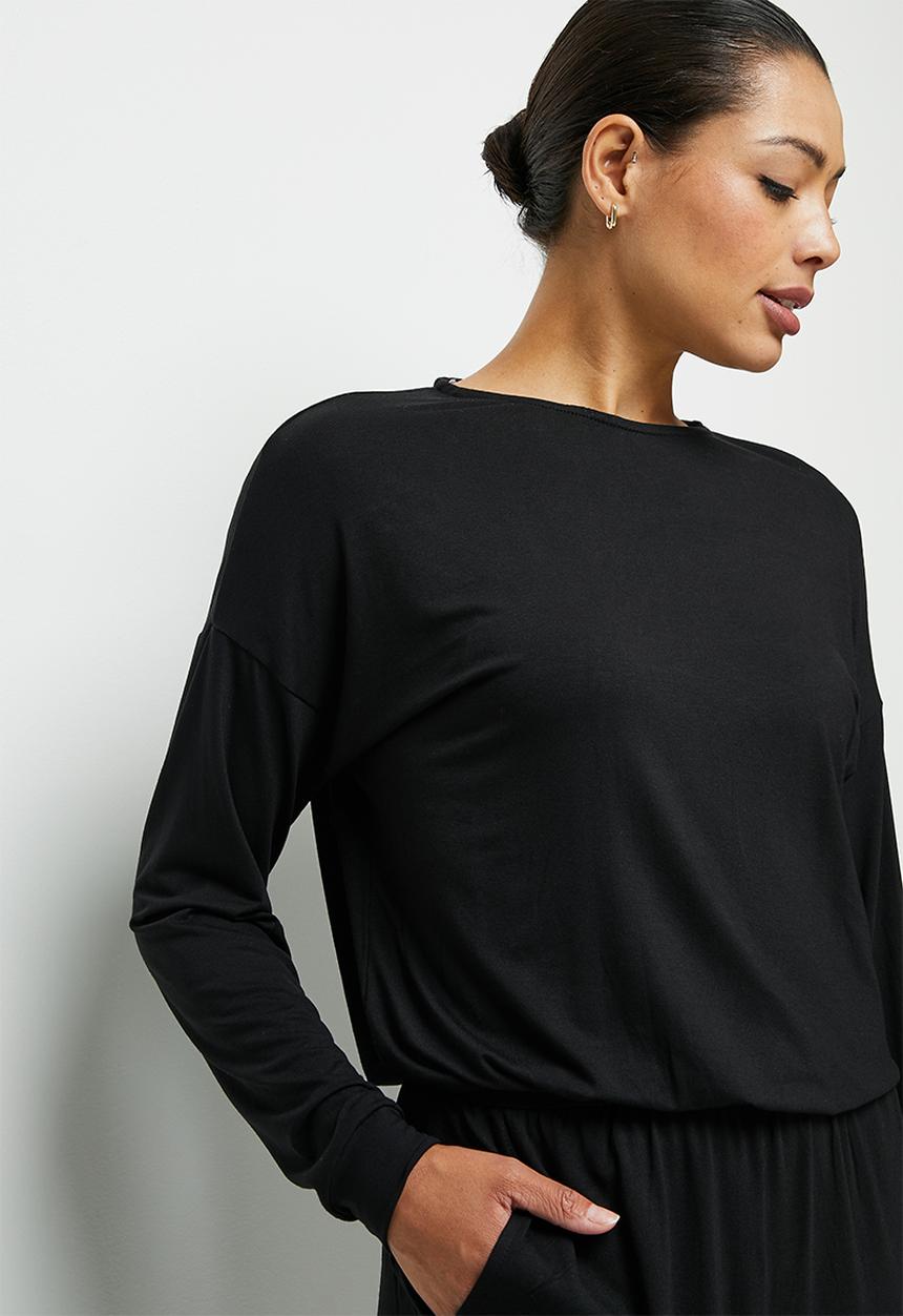 edit - Drop shoulder knit jumpsuit - black