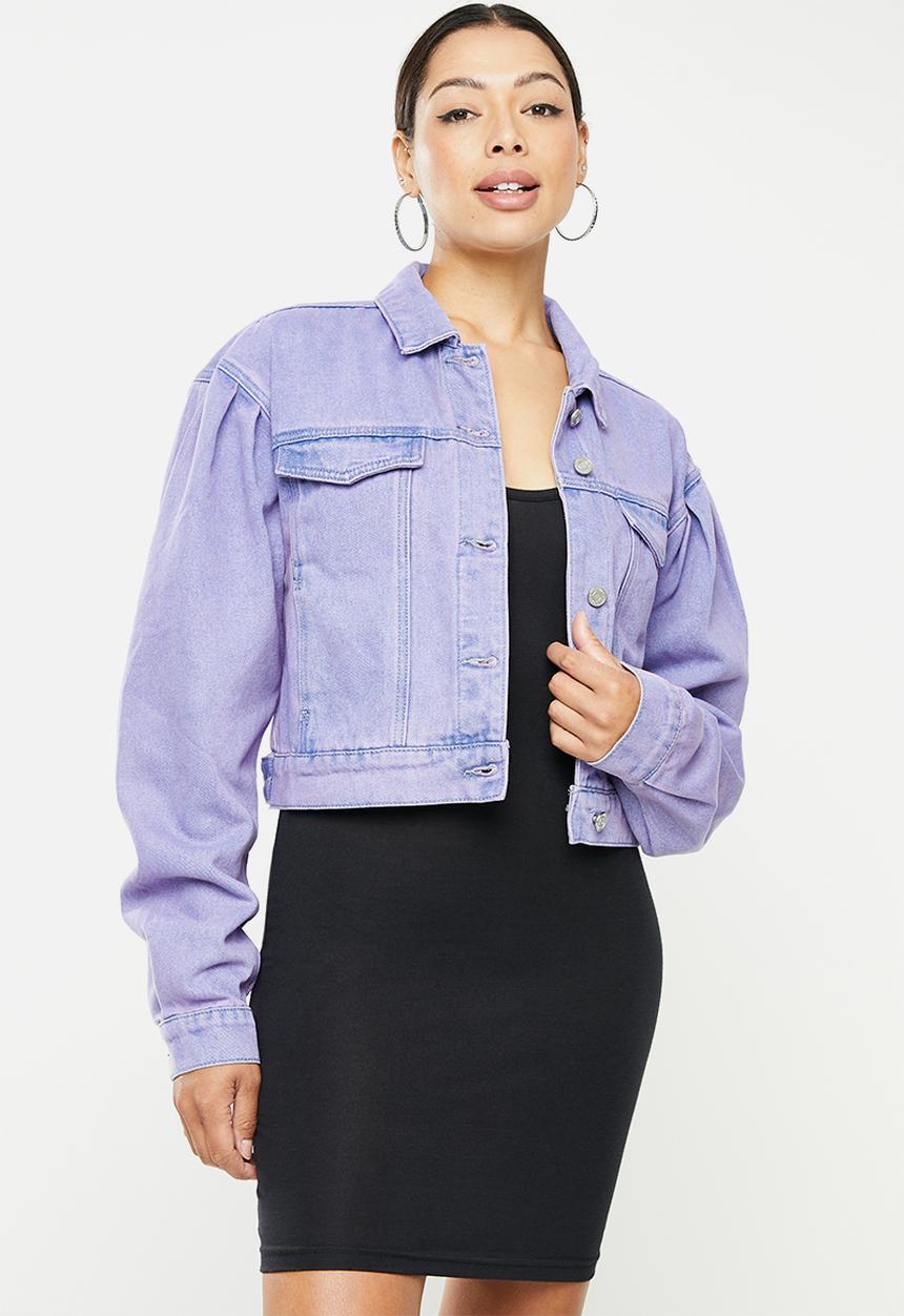 Missguided - Recycled puff sleeve denim jacket -  purple wash