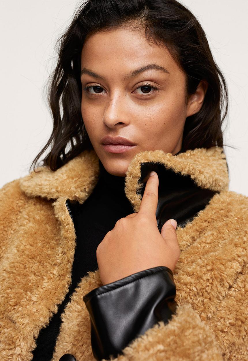 MANGO - Plus coat furry -medium brown