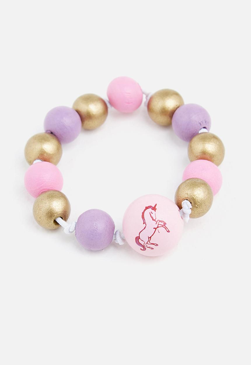 Cotton On - Mixed beaded necklace and bracelet set - purple daydream unicorn
