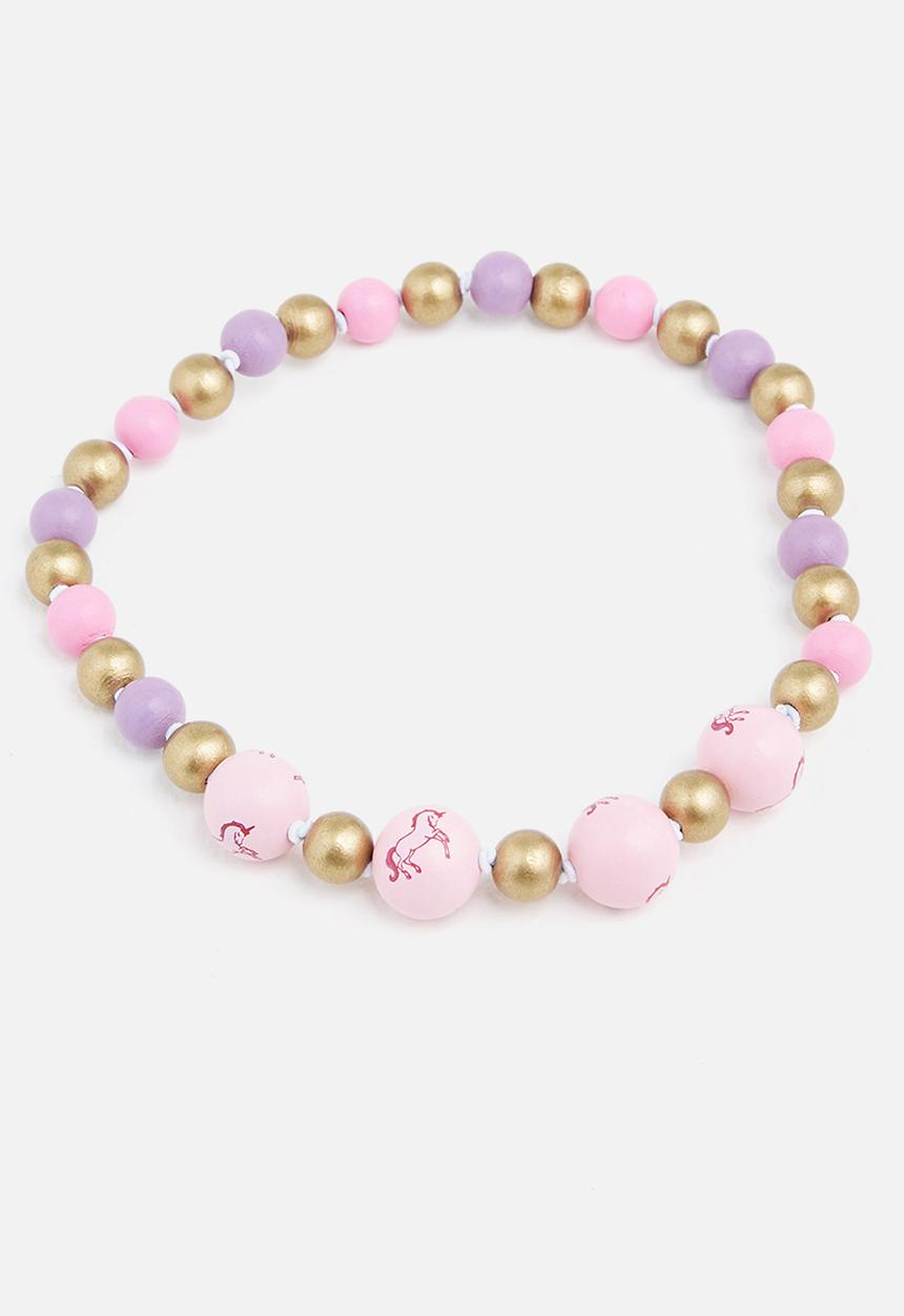 Cotton On - Mixed beaded necklace and bracelet set - purple daydream unicorn