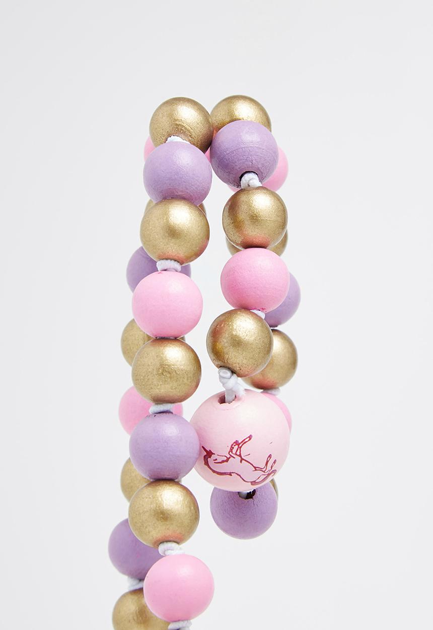 Cotton On - Mixed beaded necklace and bracelet set - purple daydream unicorn
