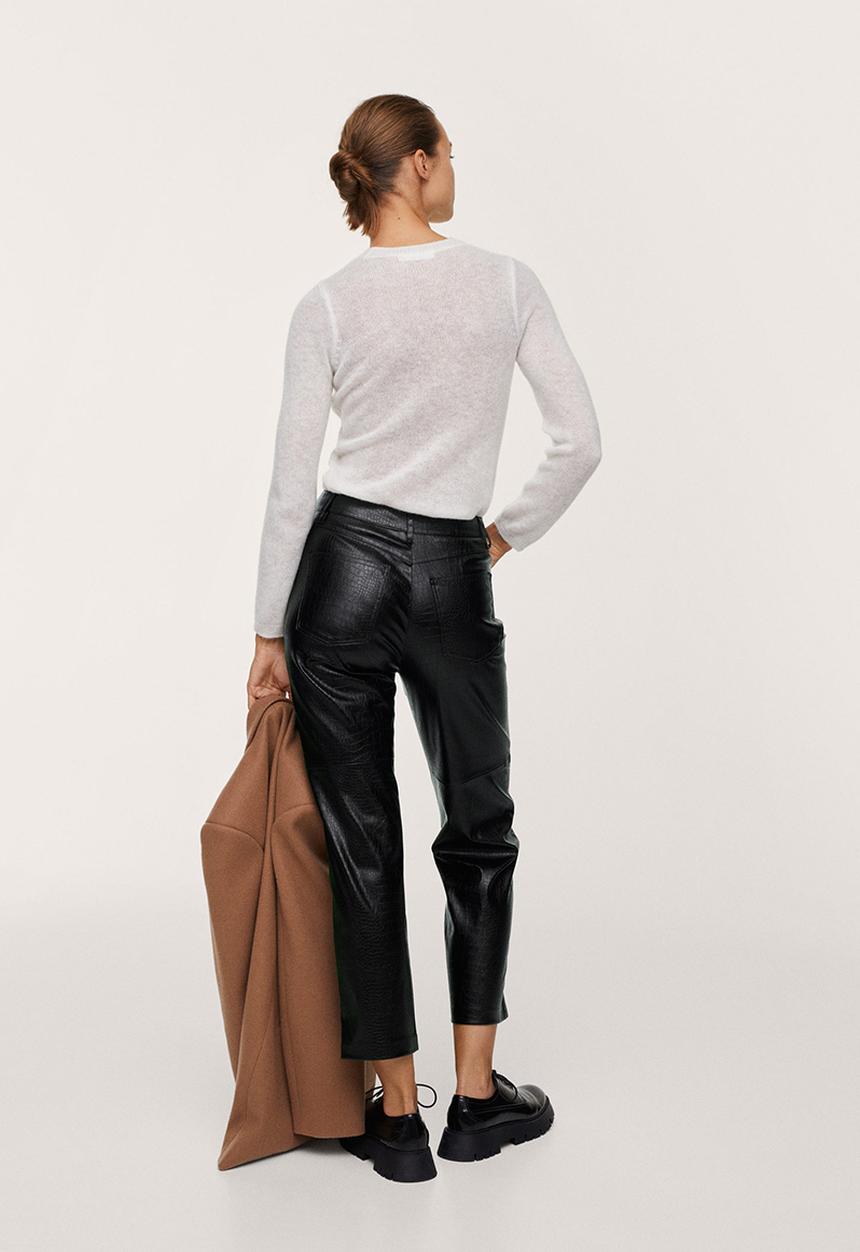 MANGO - Trousers croco - black