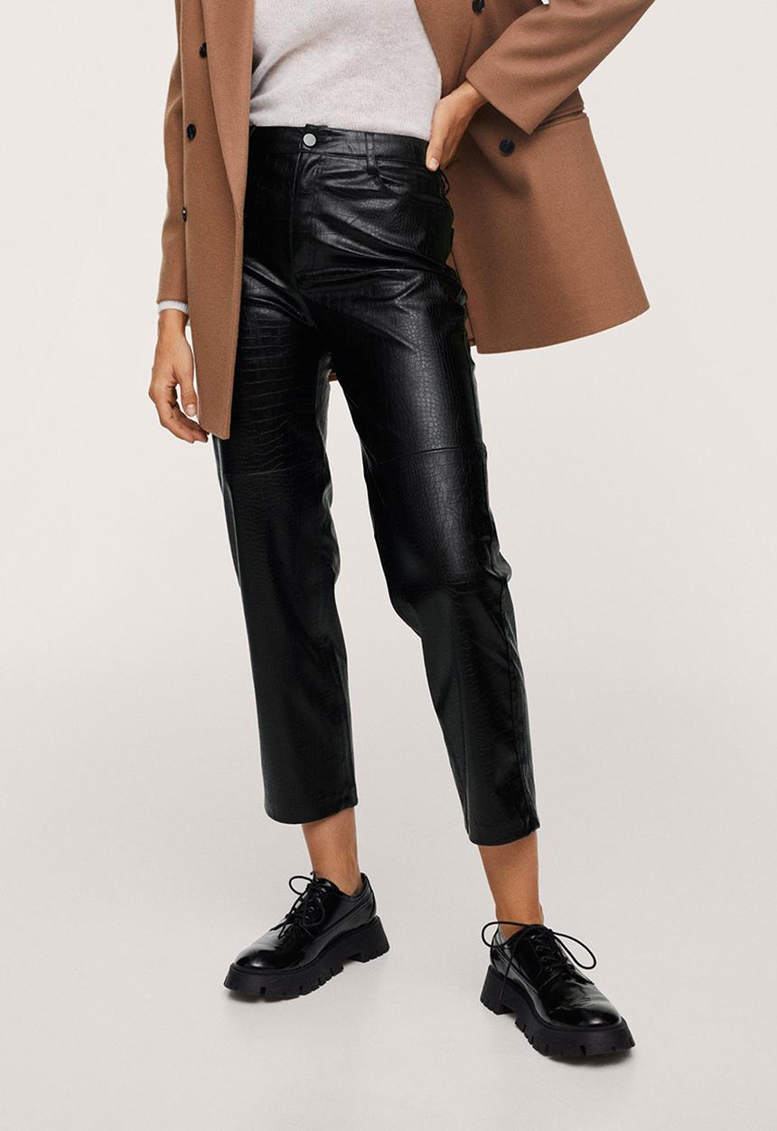 MANGO - Trousers croco - black