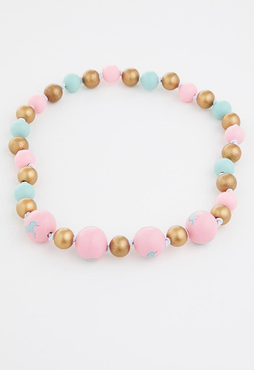 Cotton On - Mixed beaded necklace and bracelet set - pink daydream unicorn