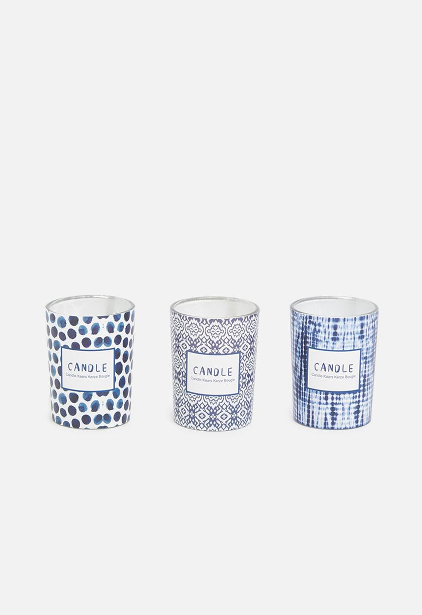 H&S - Blues glass candle set - blue