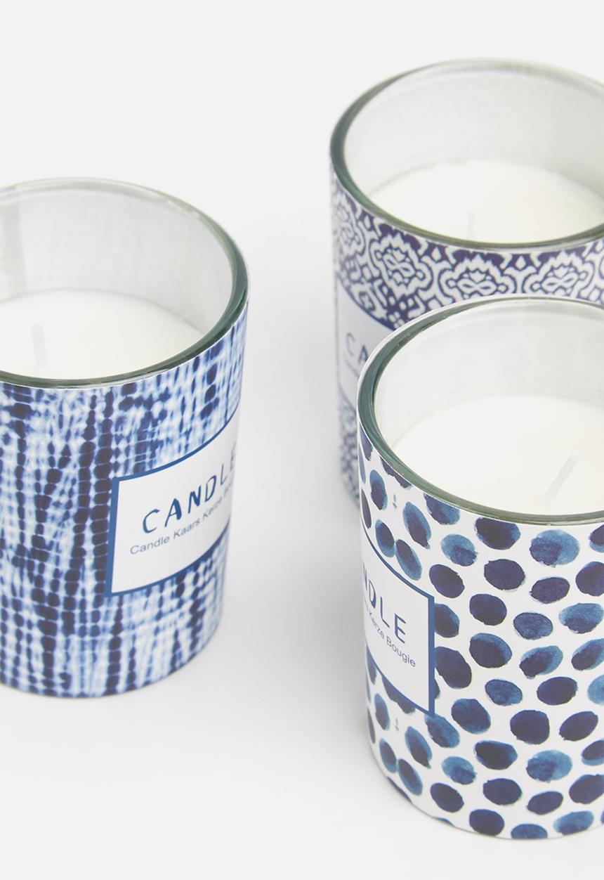 H&S - Blues glass candle set - blue