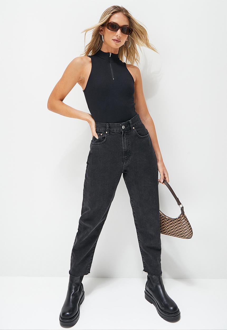 Blake - 1/4 Zip racer turtleneck bodysuit - black