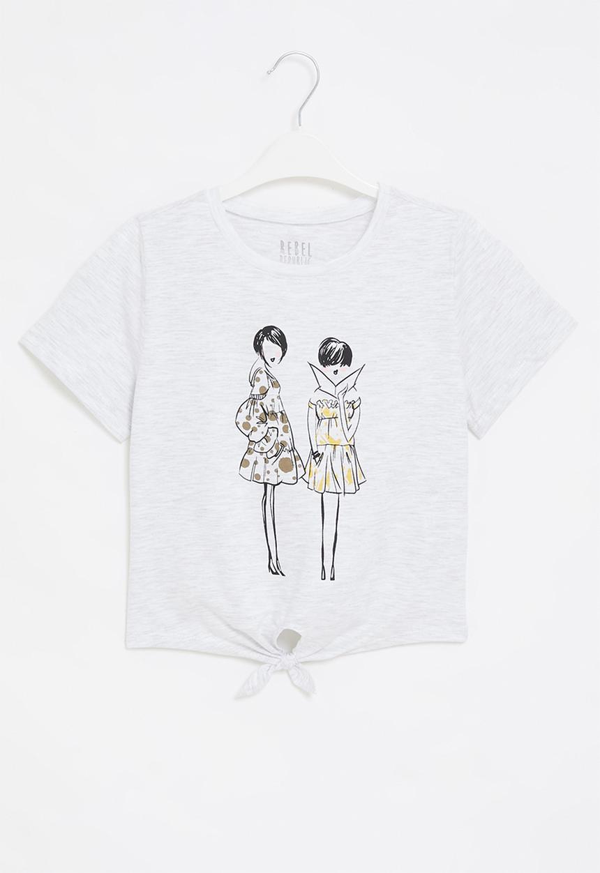 Rebel Republic - Printed front knot tee - ice melange