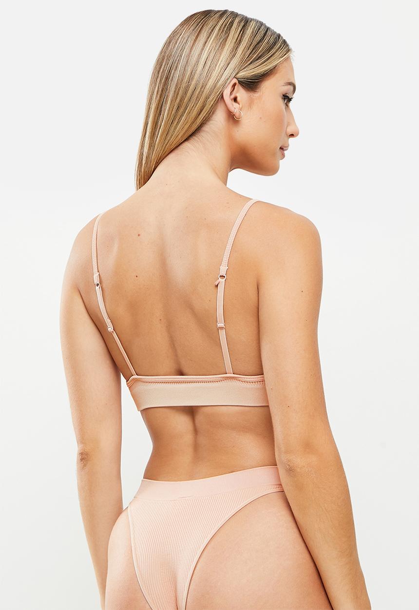 Cotton On - Seamless chunky triangle bralette 2pack - new latte/white