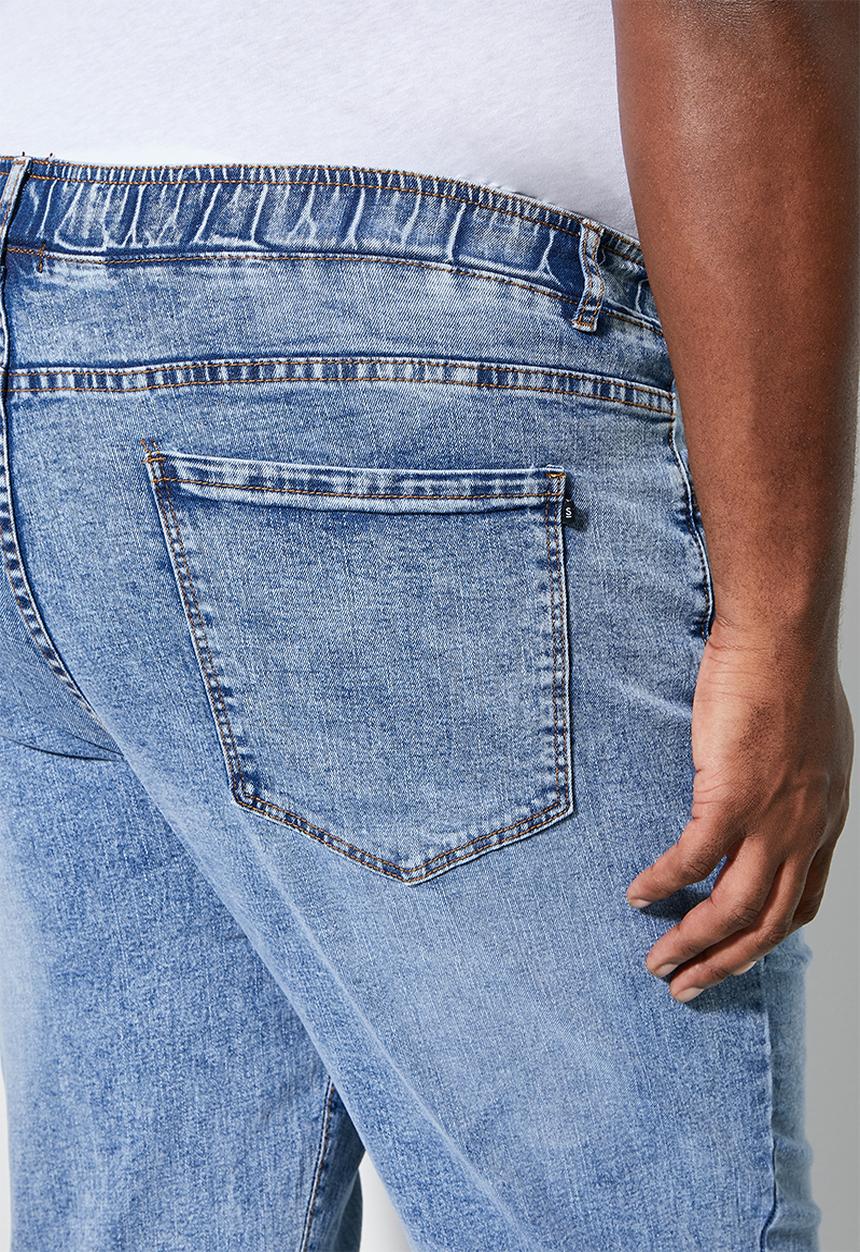 Superbalist - Blaze plus elastic waistband slim cuffed jeans - dark wash blue