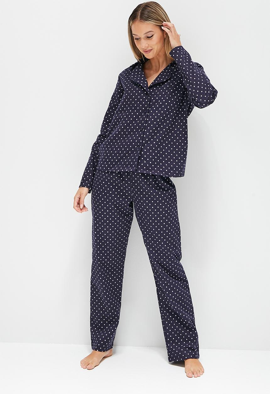 Blake - Flannel ptd long button through sleep set - navy