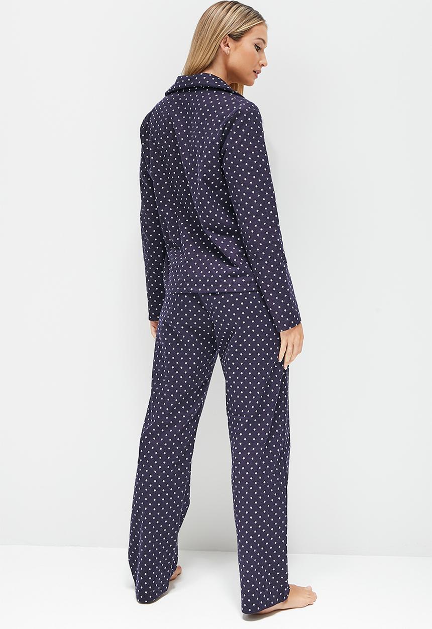 Blake - Flannel ptd long button through sleep set - navy