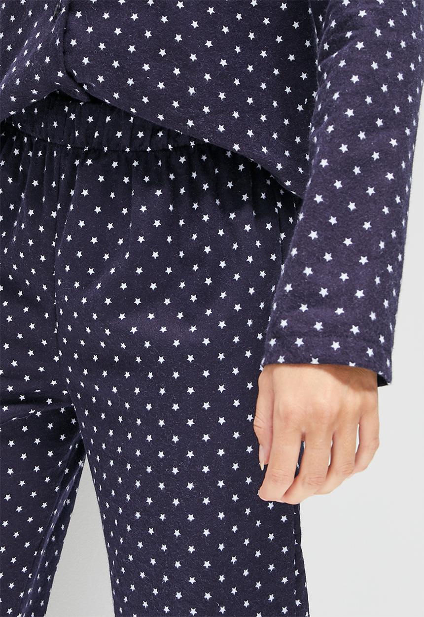 Blake - Flannel ptd long button through sleep set - navy