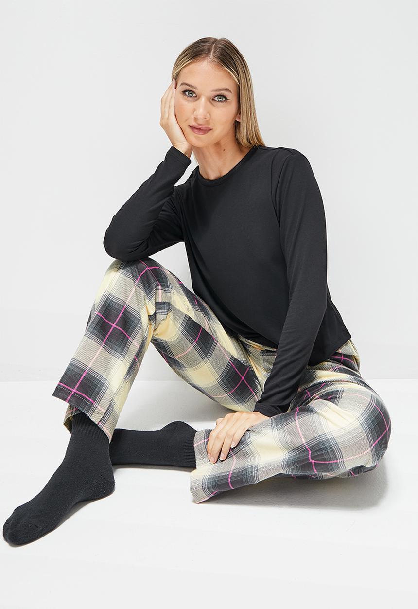Blake - Printed flannel long bottom/knit long sleeve top - multi 