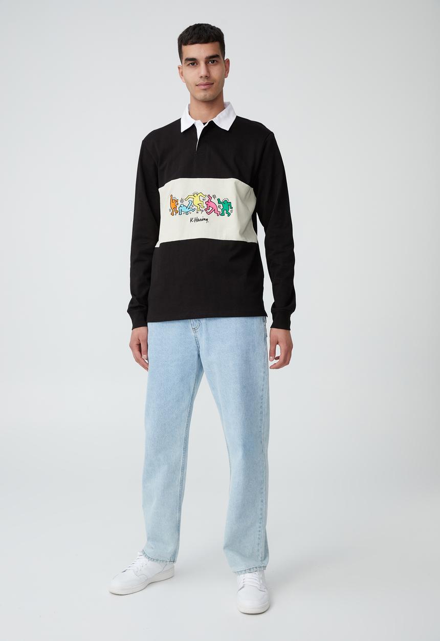 Cotton On - Keith haring rugby polo - black & ivory 