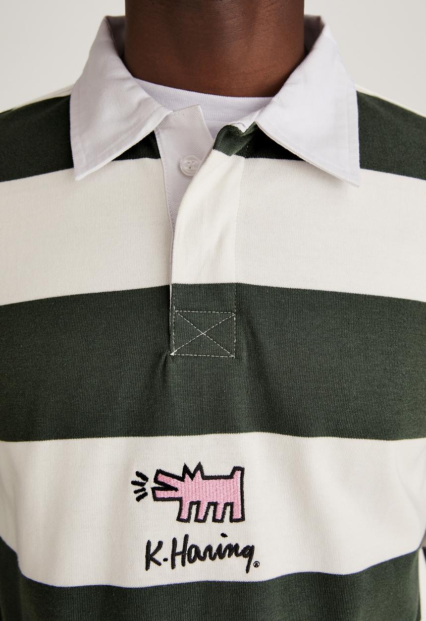 Cotton On - Keith Haring rugby polo - white & forest 