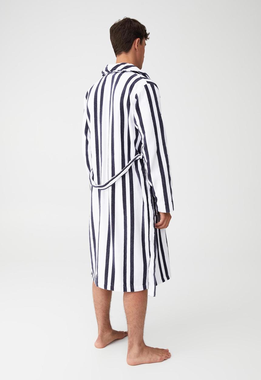 Cotton On - Mens towelling gown - white & true navy stripe