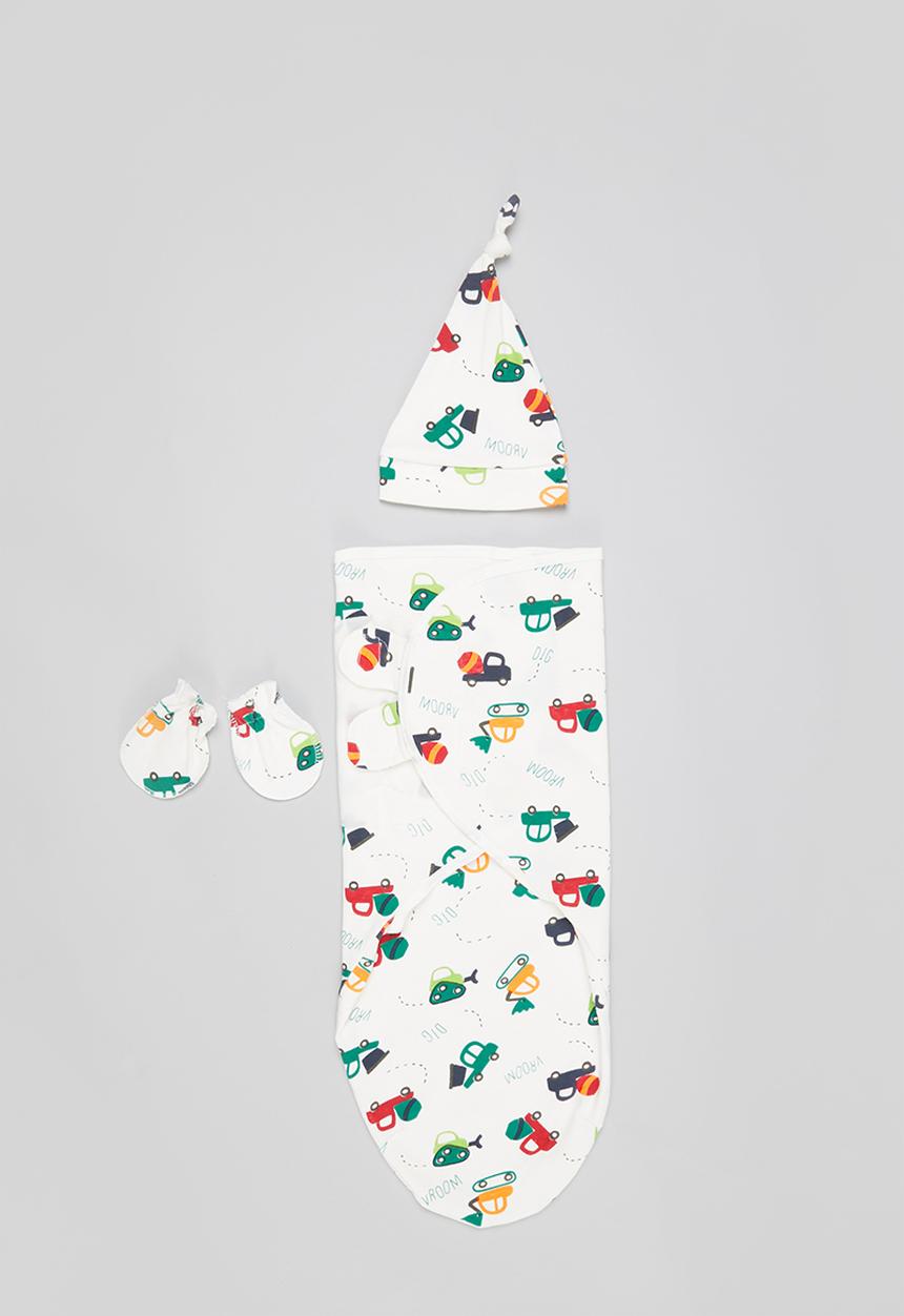 Pop Candy - Baby blanket, beanie & mittens set - white