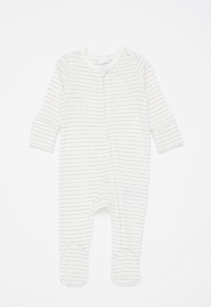 Cotton On - 3 Pack organic newborn zip through rompers - off white & grey 