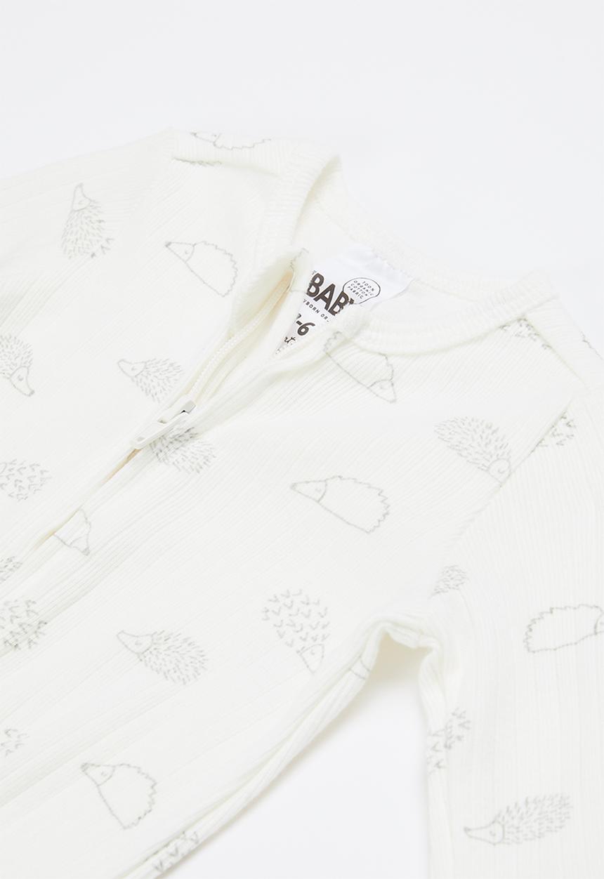 Cotton On - 3 Pack organic newborn zip through rompers - off white & grey 