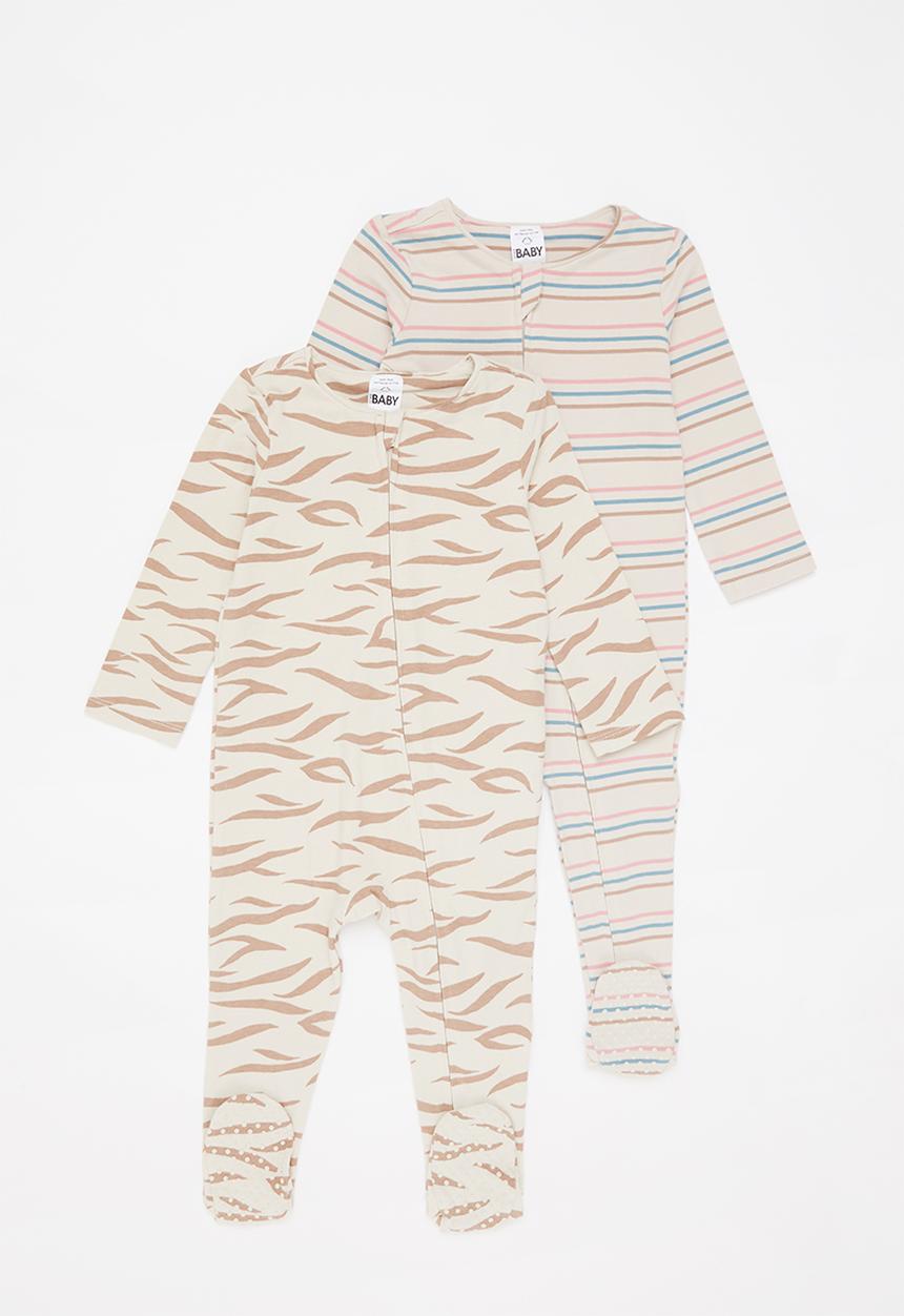 Cotton On - 2 Pack long sleeve zip romper - beige