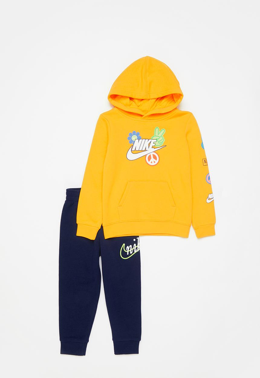 Nike - Nkb flower child po hoodie set - navy & yellow 