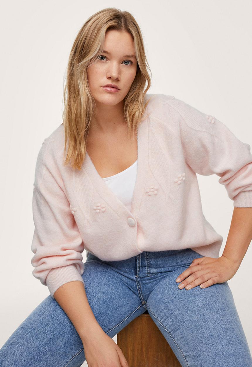 MANGO - Plus cardigan estrella - light pastel pink