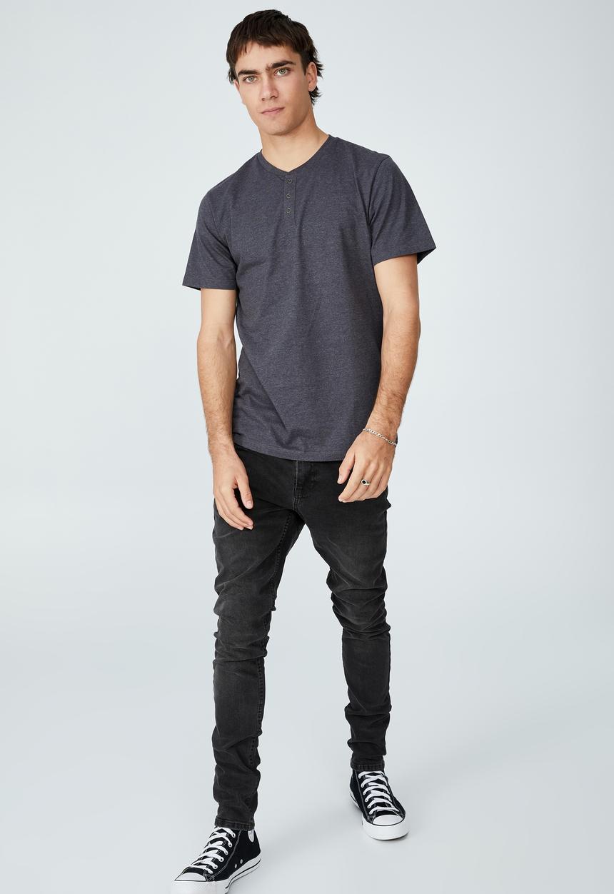 Cotton On - Organic henley T-shirt - gravel stone