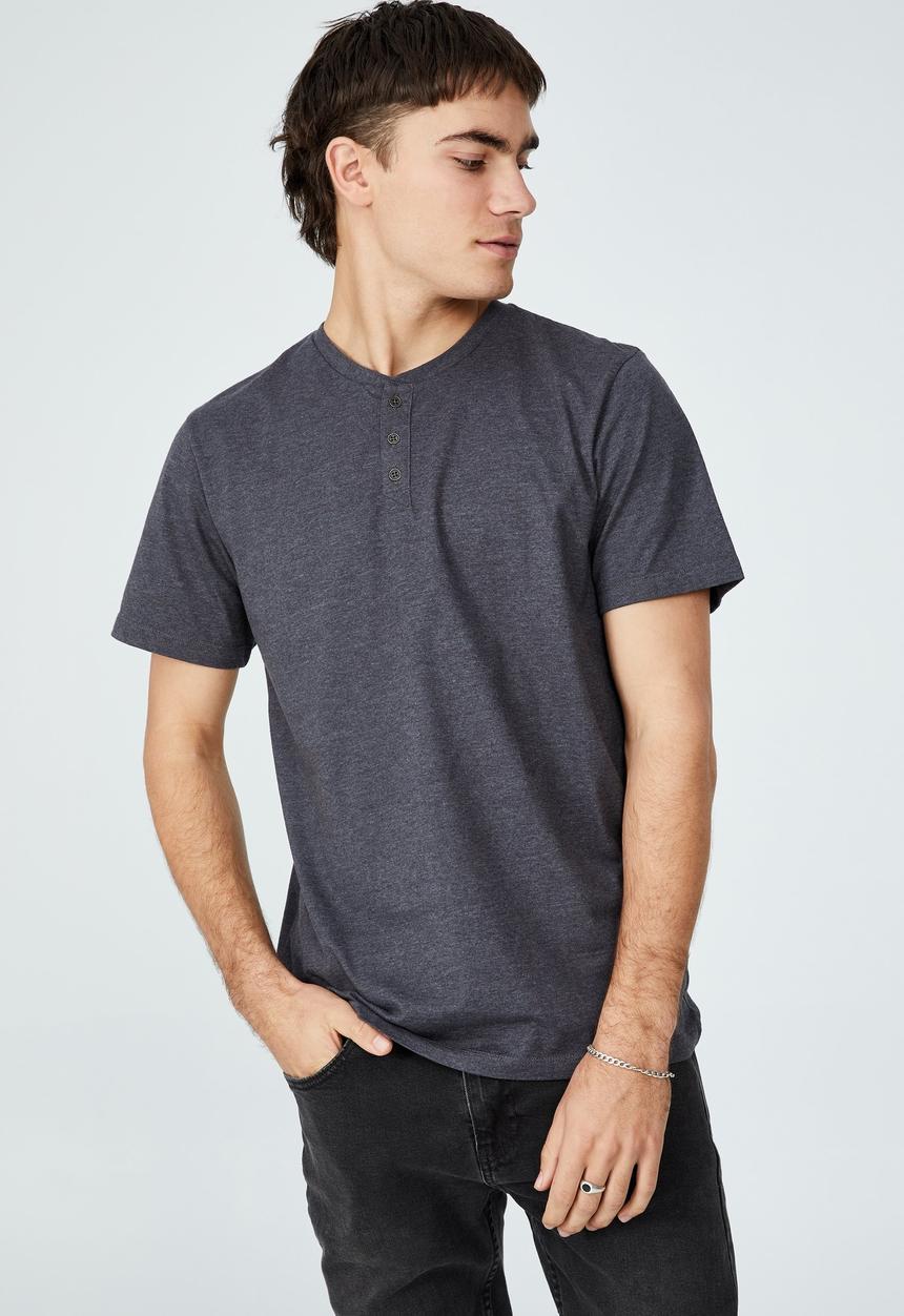 Cotton On - Organic henley T-shirt - gravel stone